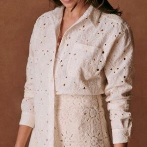 Sézane Max Shirt in Broderie Anglaise Écru, size 36